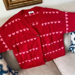 Old Navy Red Cardigan with Pink Hearts!